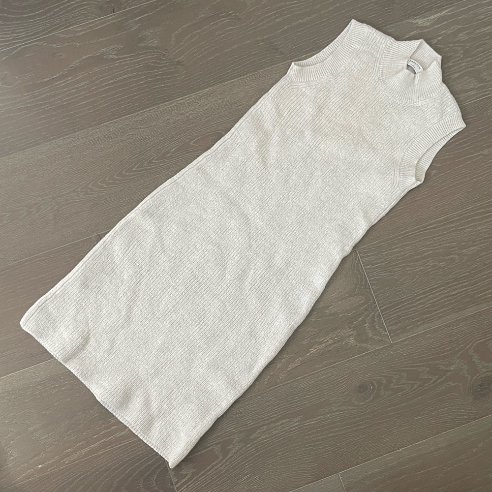 Babaton Aritzia Cream Ribbed Knit Sweater Dress